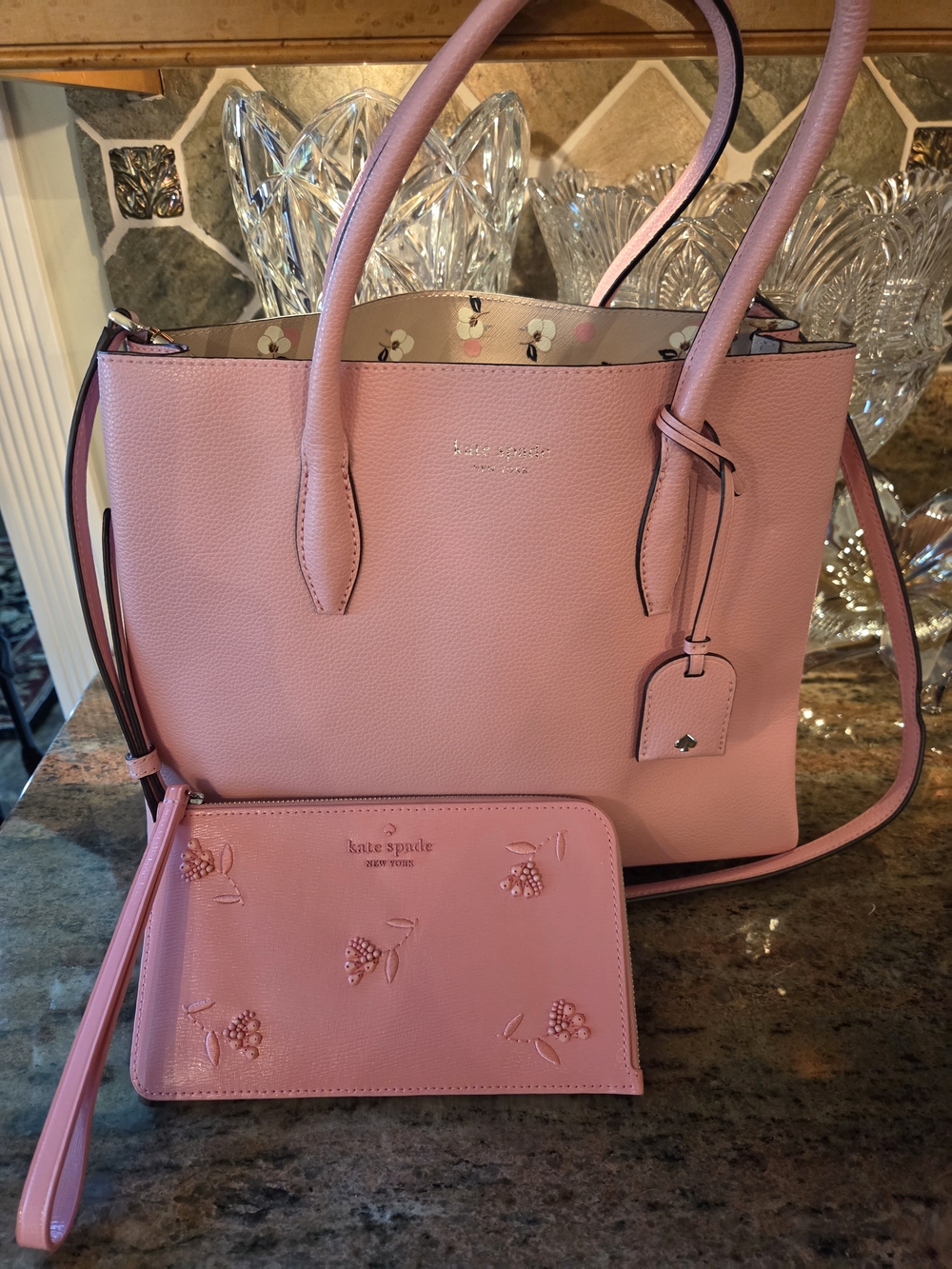 kate spade New York Pink-Peach Leather Bag with Wristlet